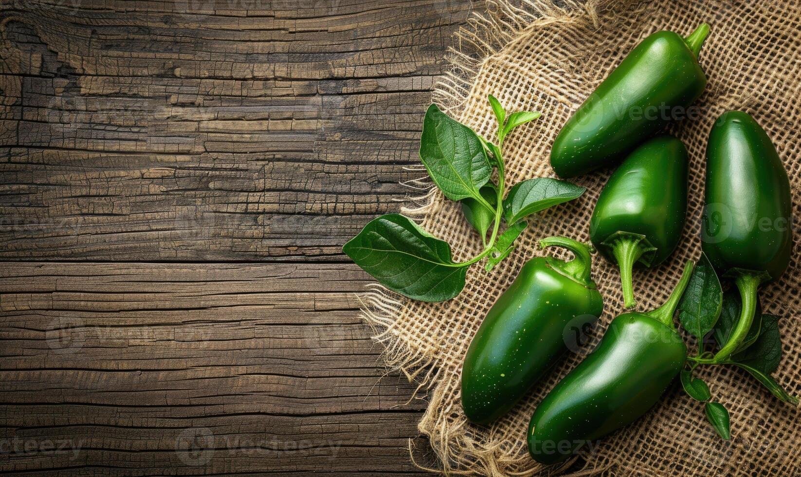 Top view of hot peppers on a rustic wooden board photo