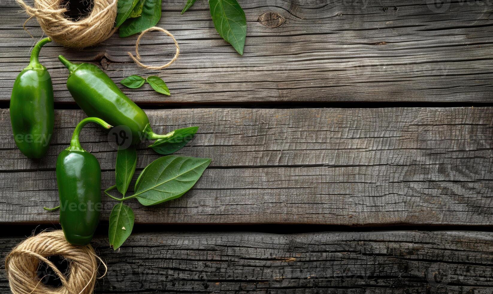 Top view of hot peppers on a rustic wooden board photo