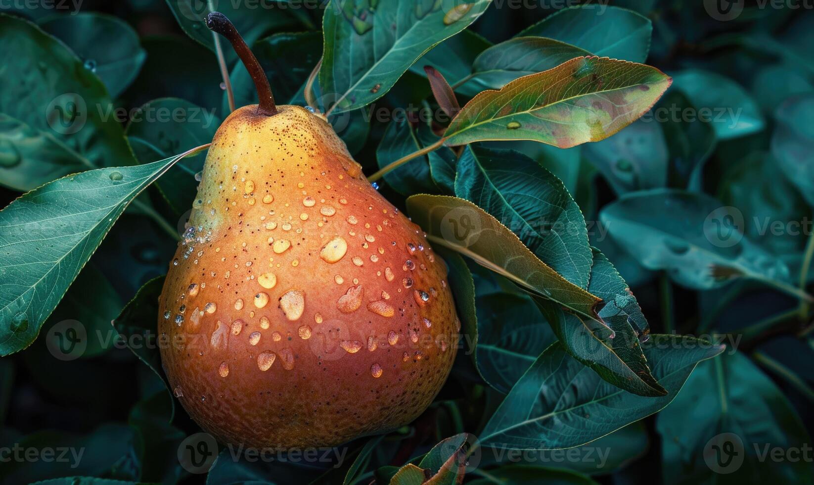 Close-up of a juicy pear with photo