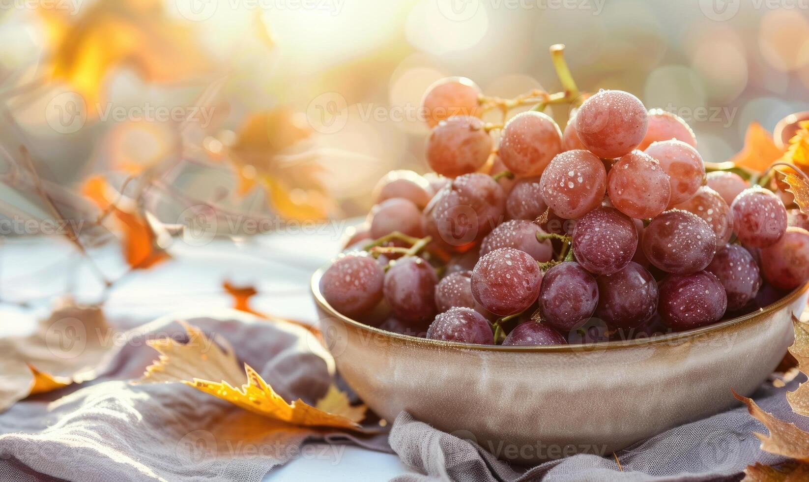 Close-up view of fresh grapes in a bowl photo
