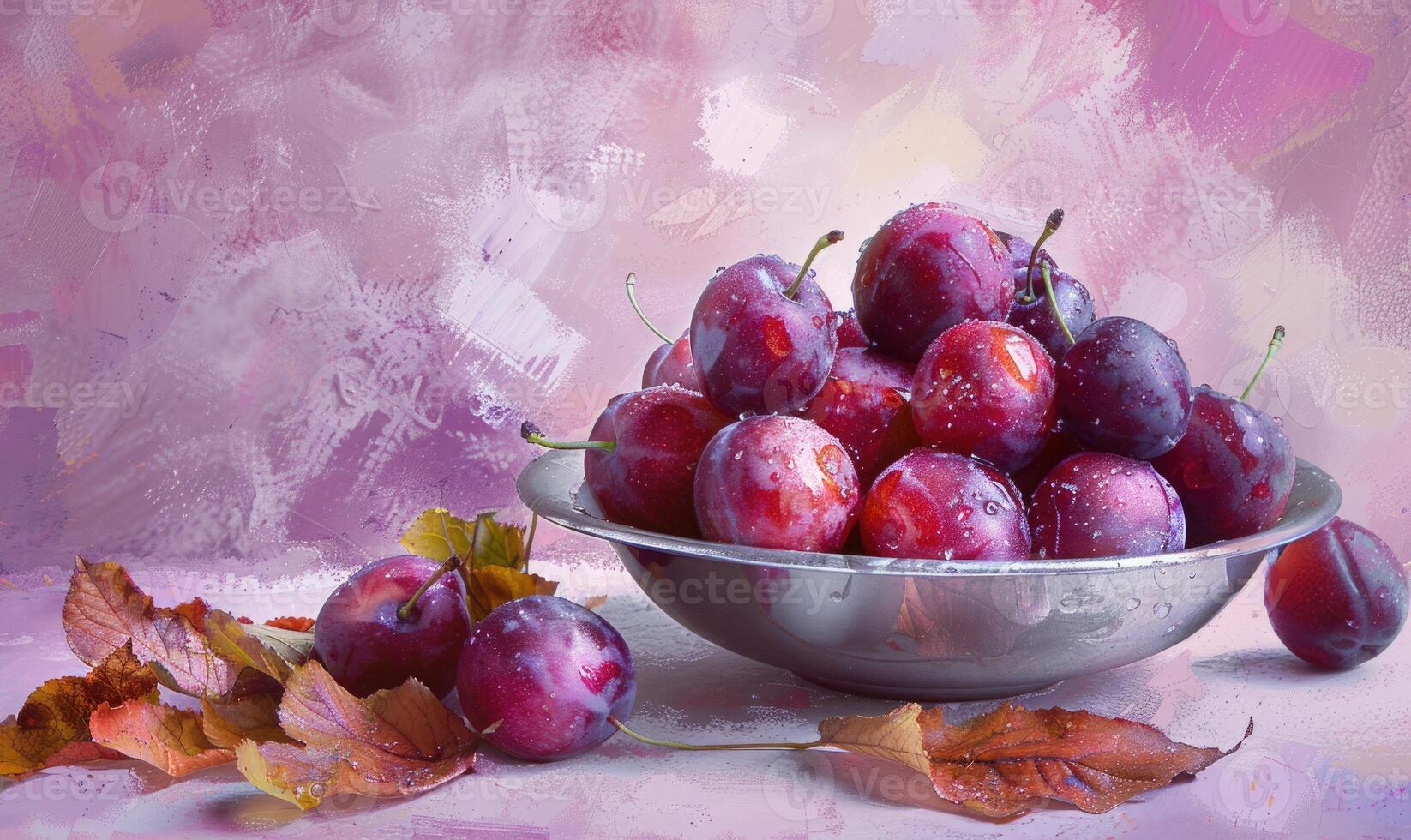 Close-up view of fresh plums in a bowl photo