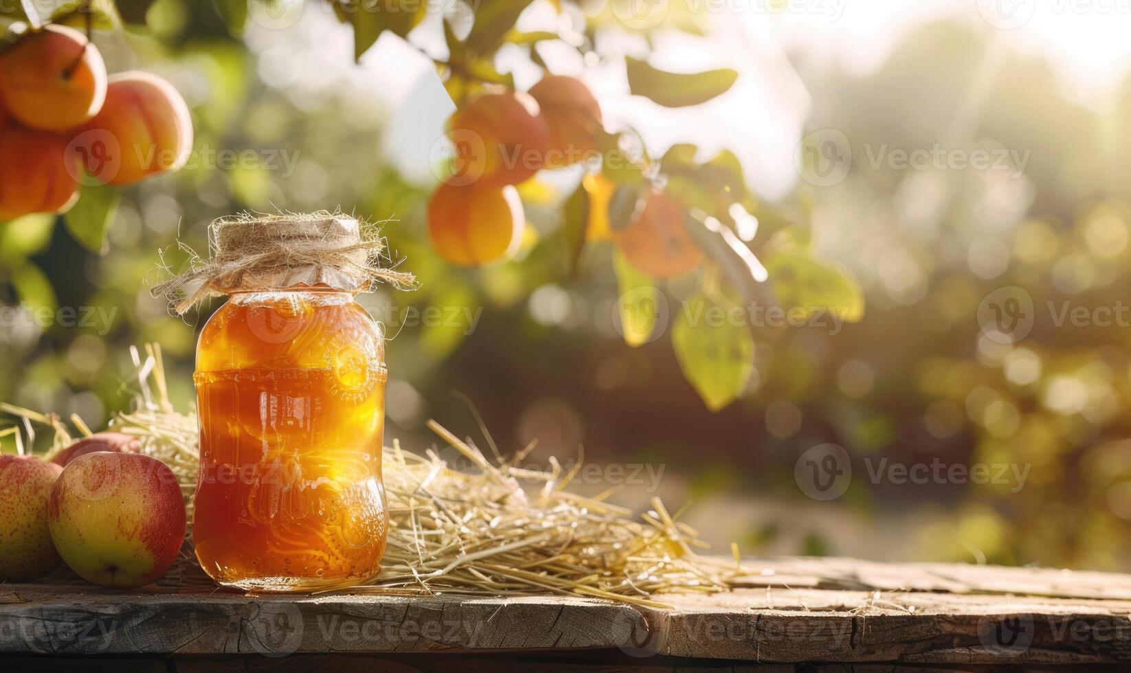 Quince jelly on a rustic wooden table photo