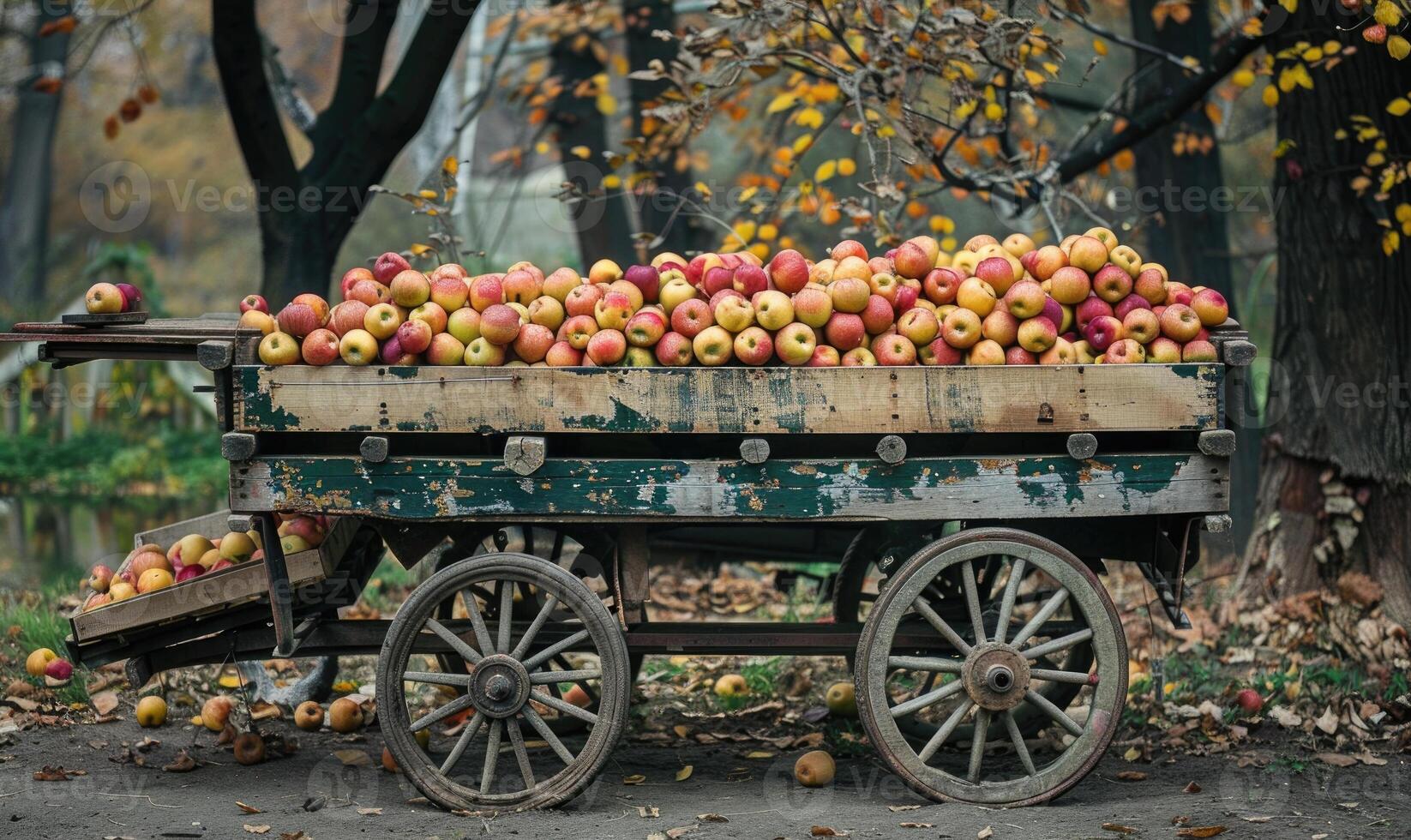 Roadside apple stand with baskets of apples photo