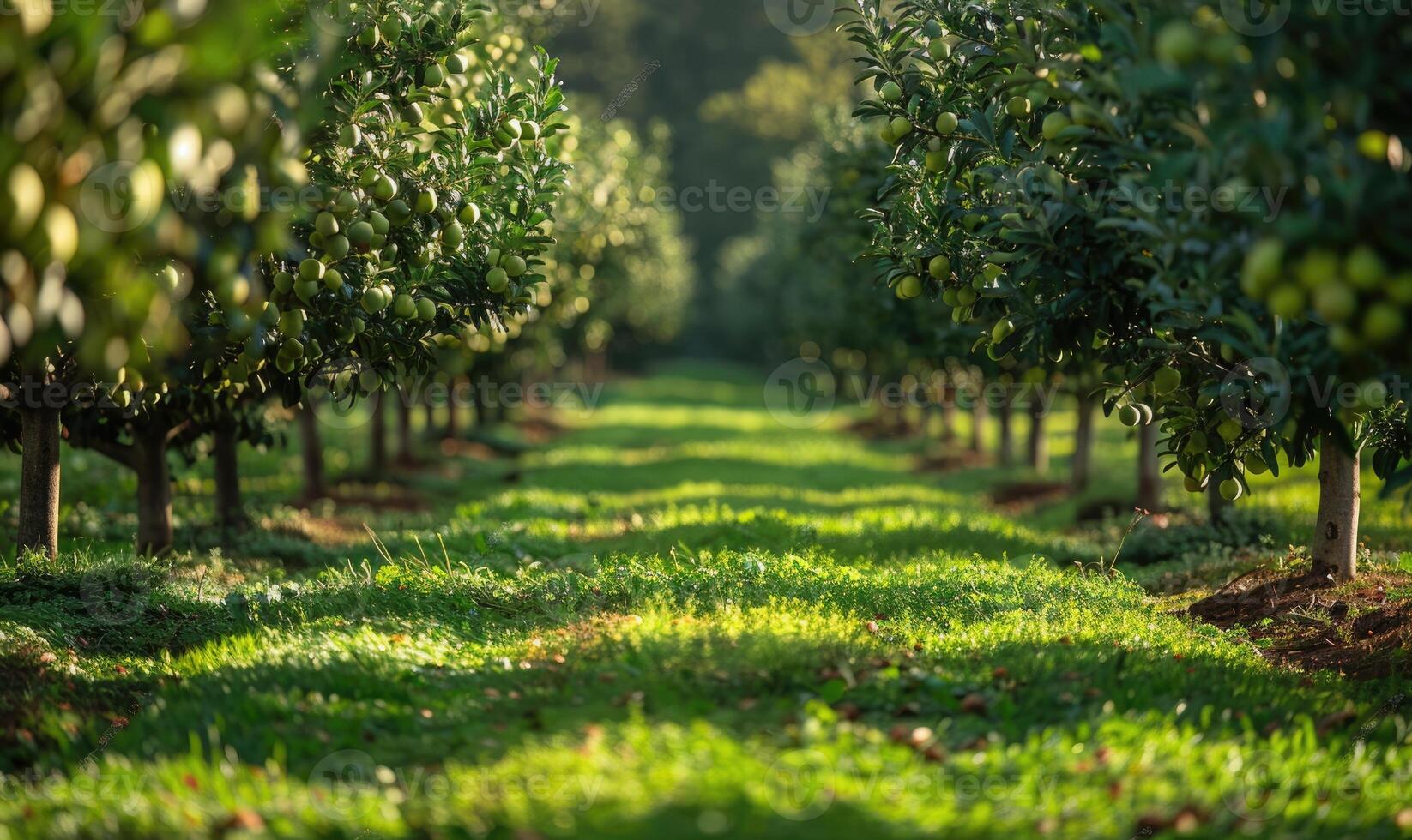 Rows of pear trees in an orchard photo