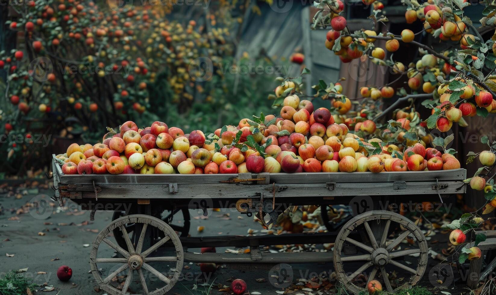 Roadside apple stand with baskets of apples photo