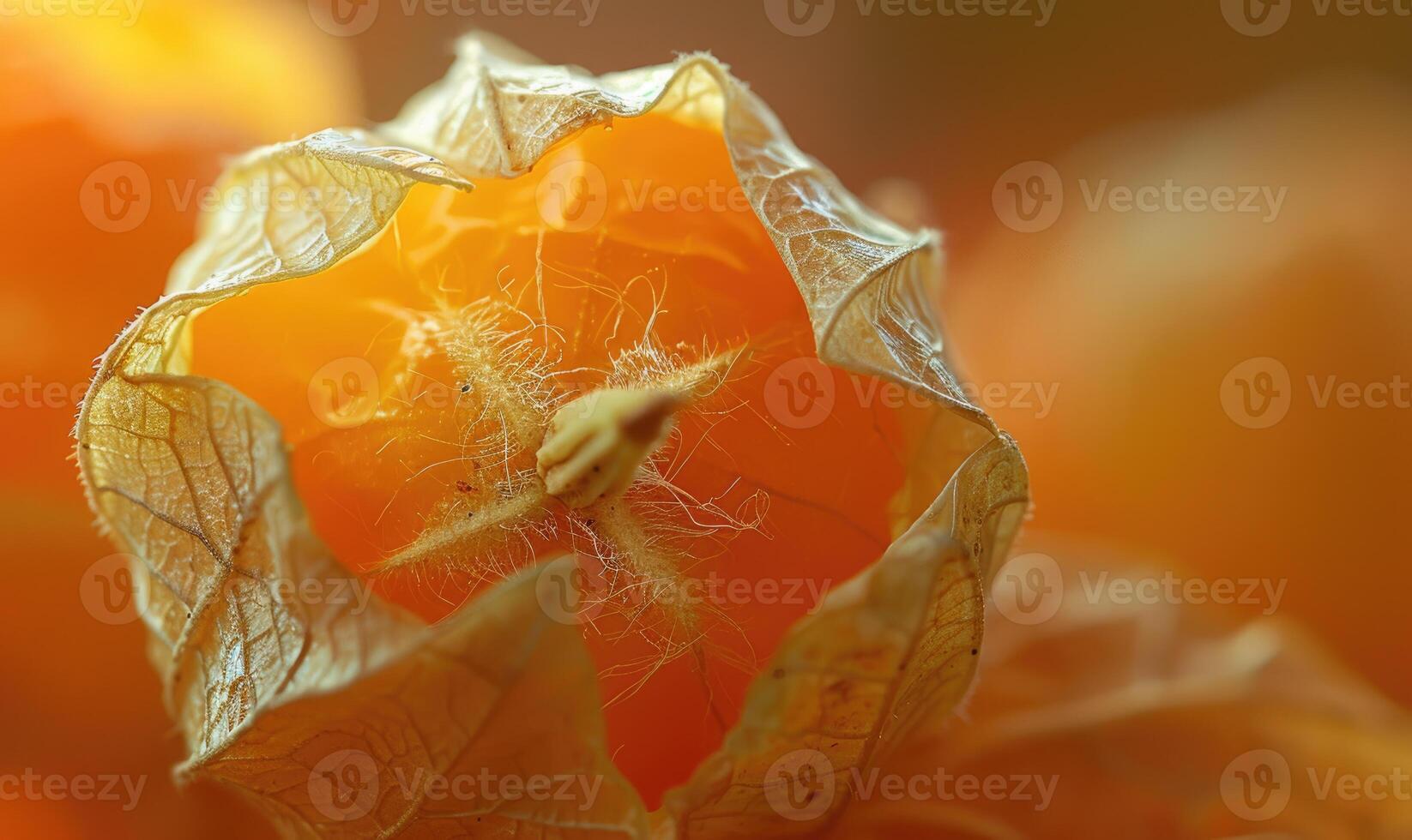 A macro image of physalis with a focus on the fruit inside the husk photo
