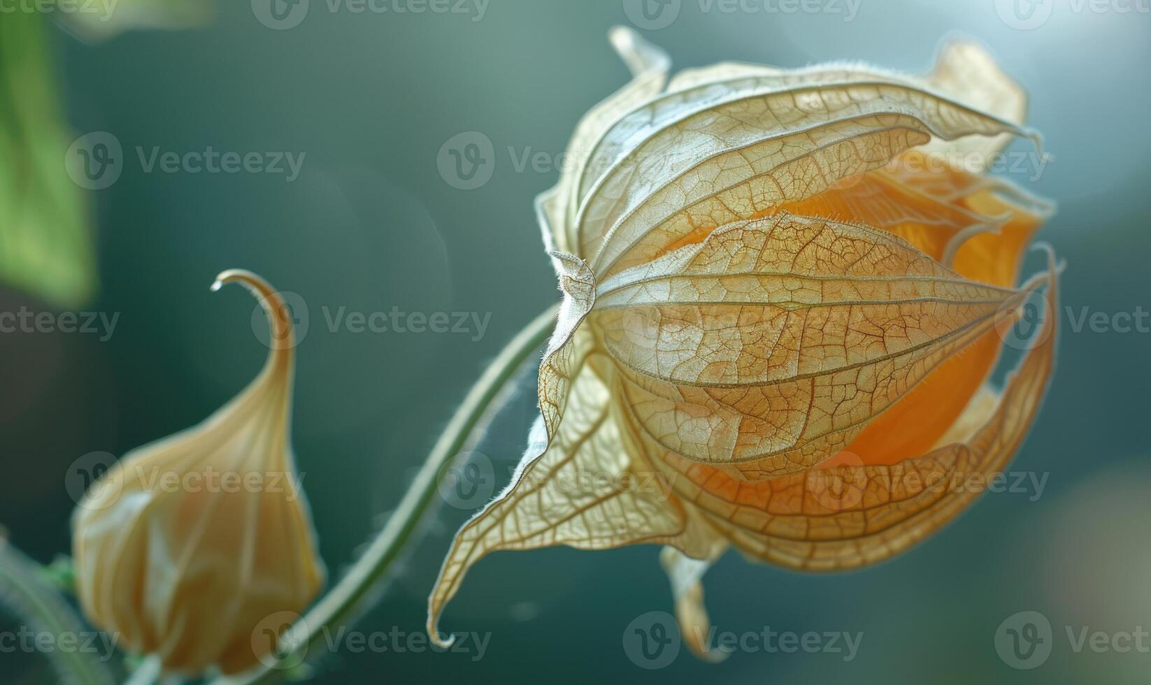 A close-up of physalis with a focus on the intricate pattern of the husk photo