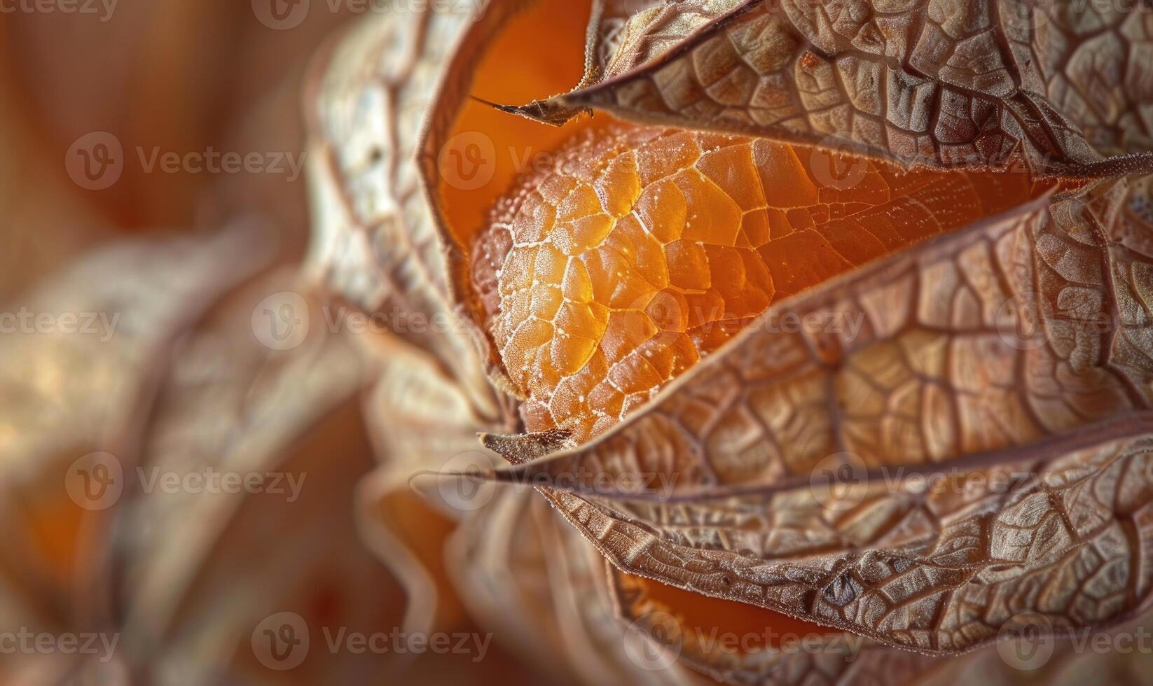 A close-up of physalis with a partially torn husk photo
