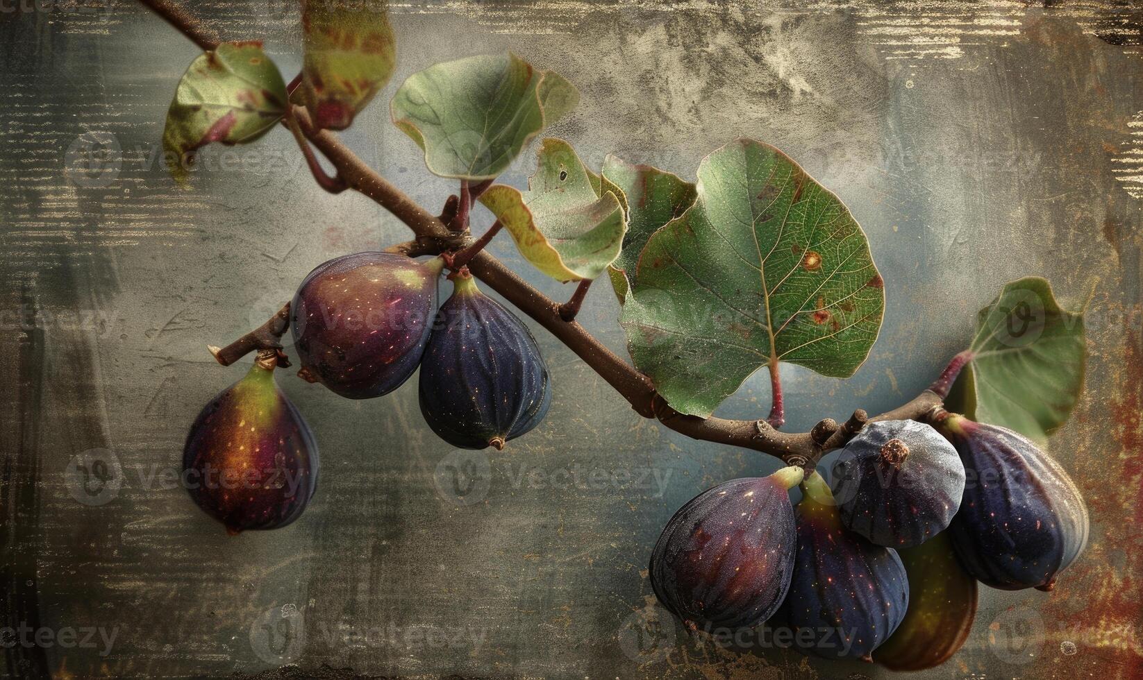 Close-up shot of figs hanging from a branch photo