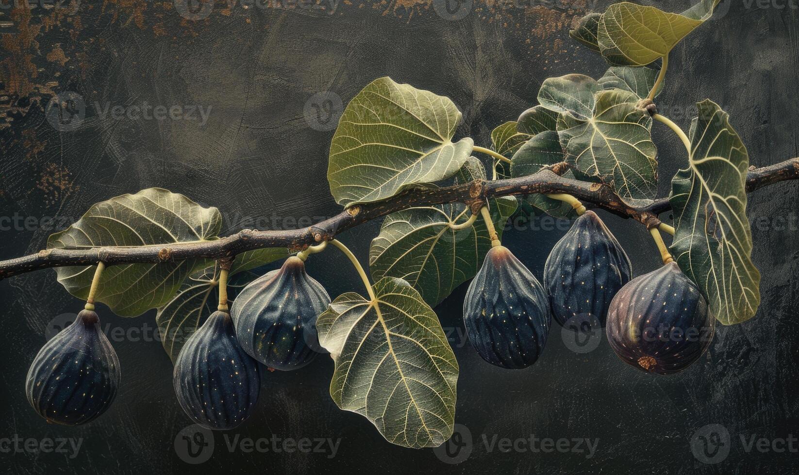 Close-up of figs hanging from a branch photo