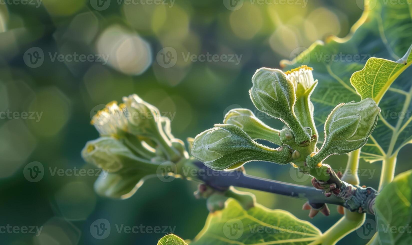 Flowering fig branches with delicate flowers photo