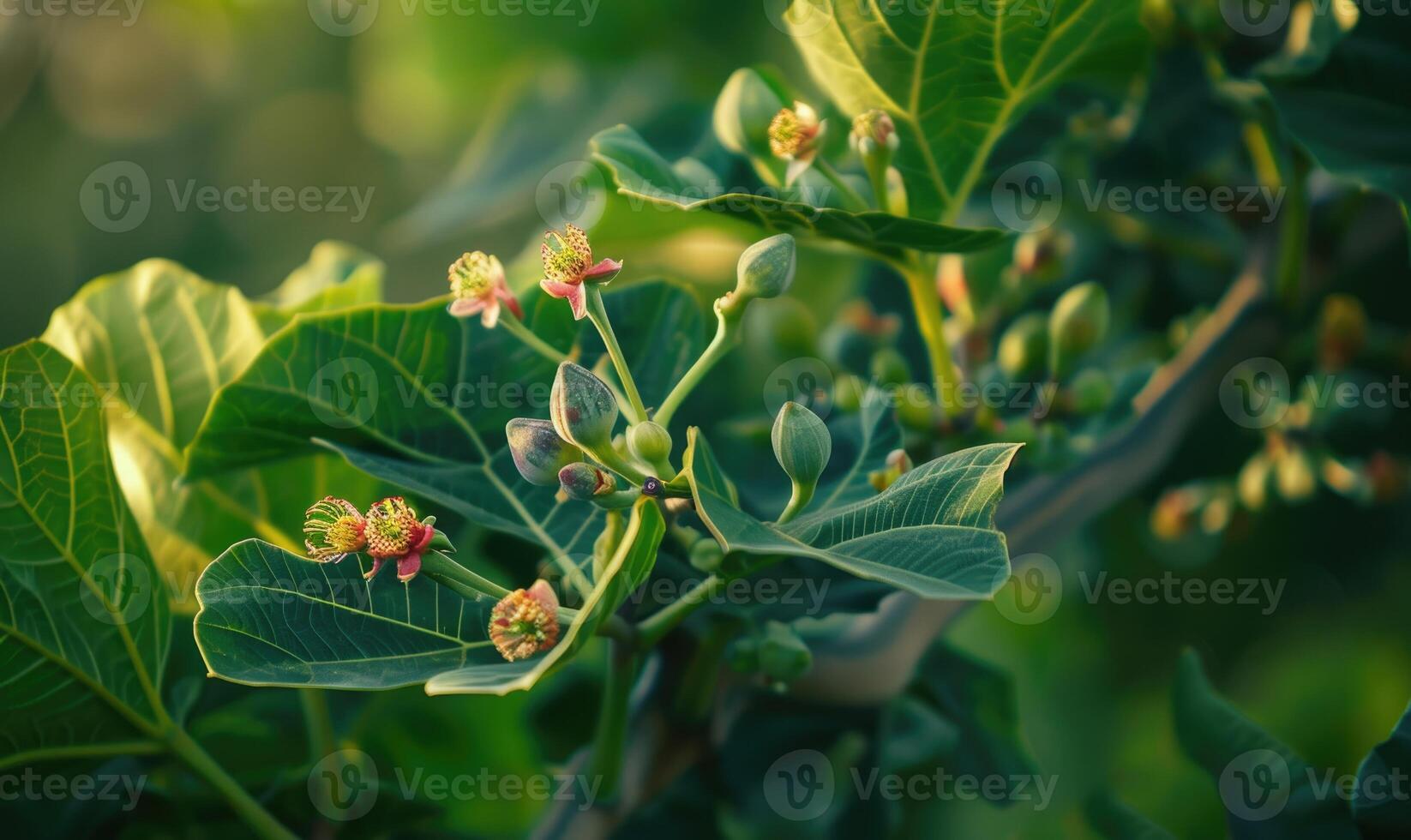 Flowering fig branches with delicate flowers photo
