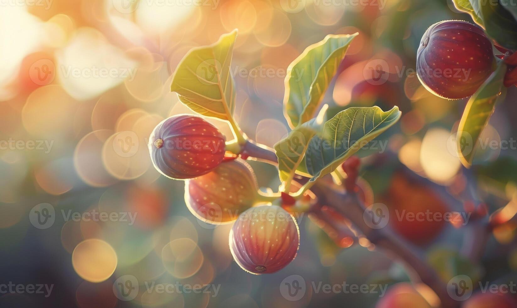Figs on a fig tree branch, close-up photo