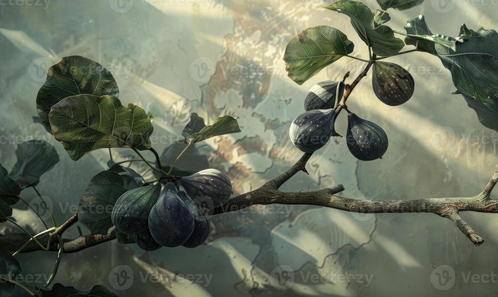 Figs on a branch, close-up photo