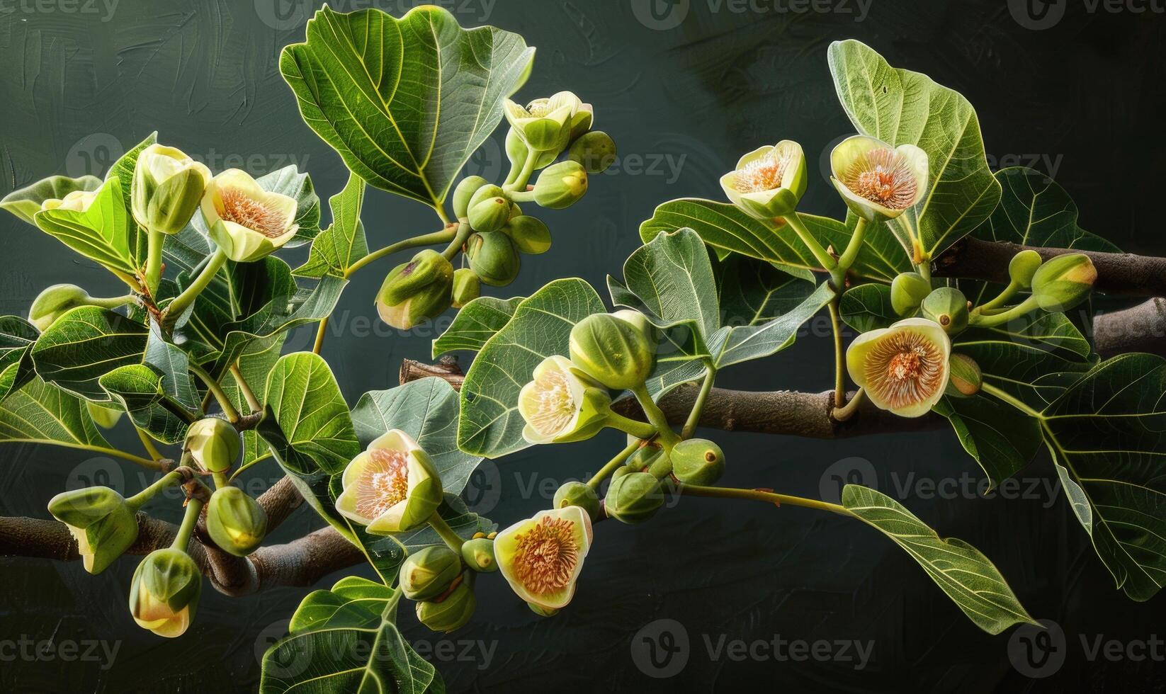 Flowering fig branches with delicate flowers photo