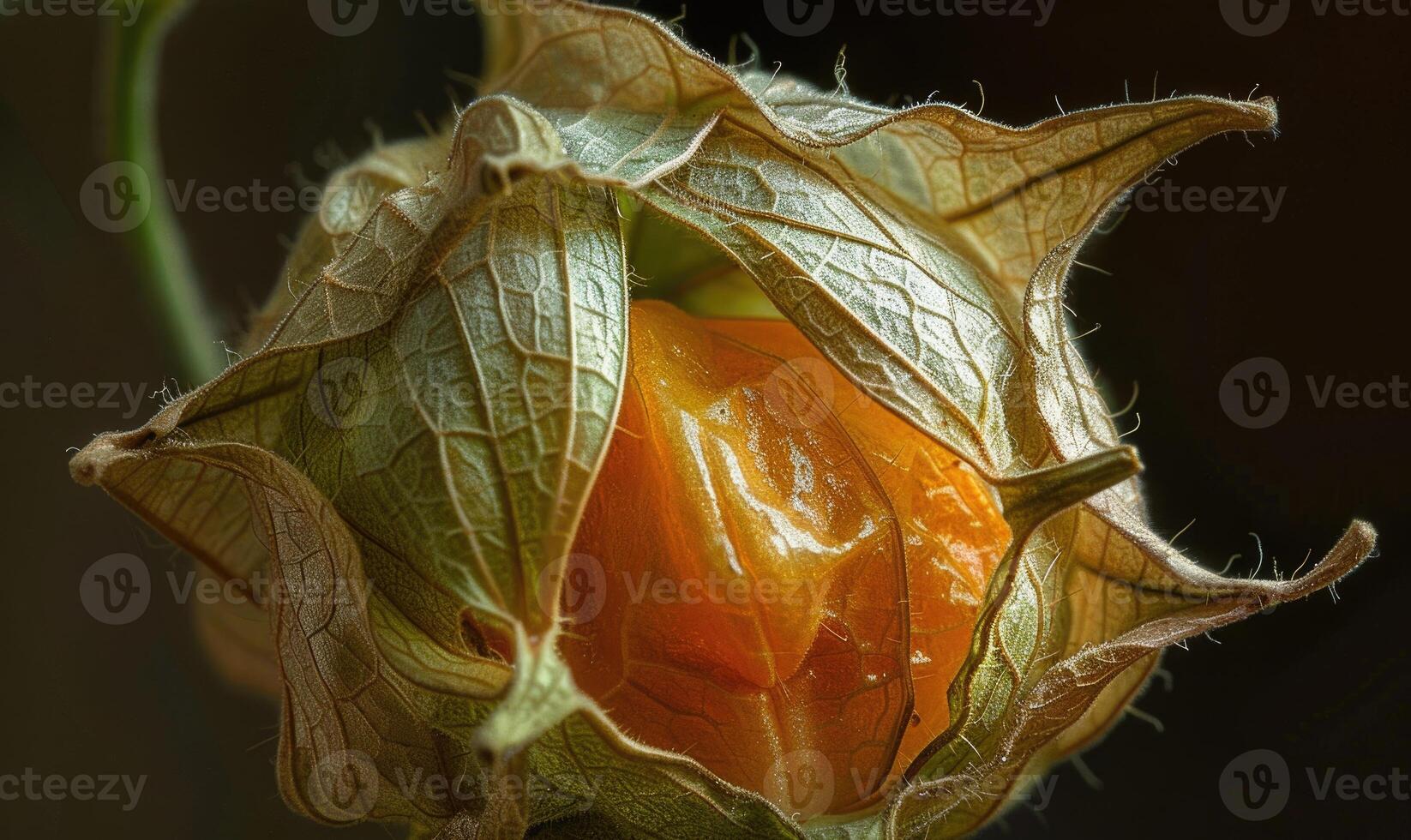 Macro view of physalis with a focus on the delicate husk texture photo