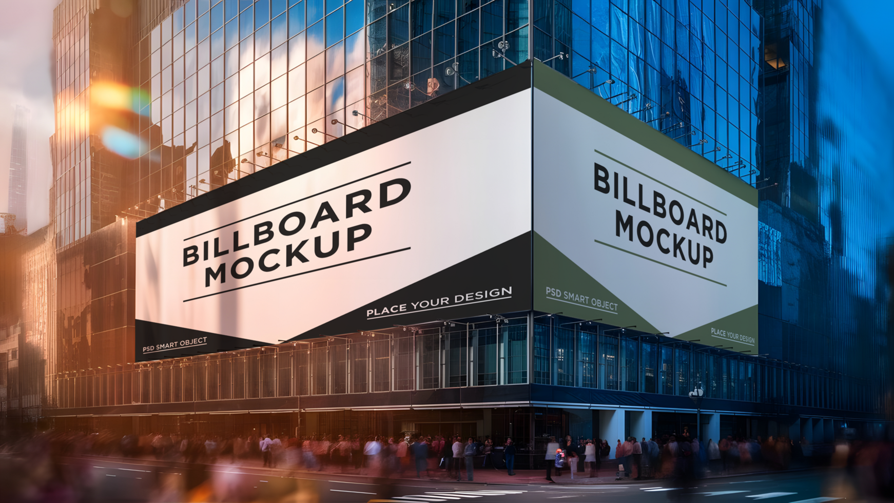 Two advertising billboards in city corner mockup psd