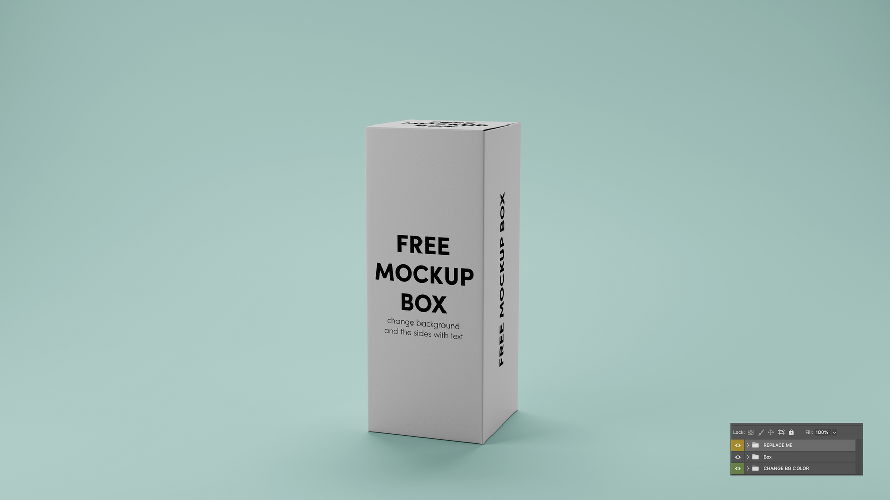 a 3D box with a free mockup on it and green background psd