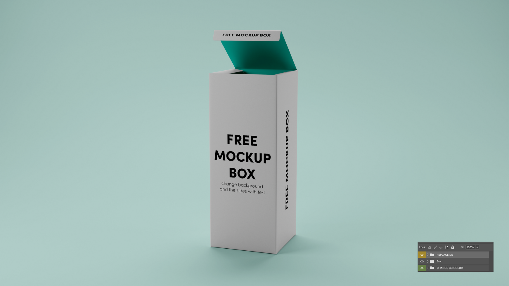 a 3D box mockup on a green background psd