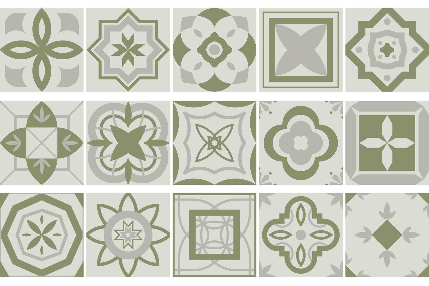 Collection of seamless geometric mosaic patterns - trendy green tile textures. Decorative ornamental backgrounds. repeatable tileable prints vector