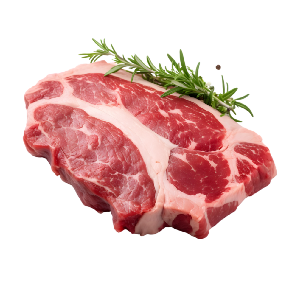 Raw pork neck with rosemary on transparent background png