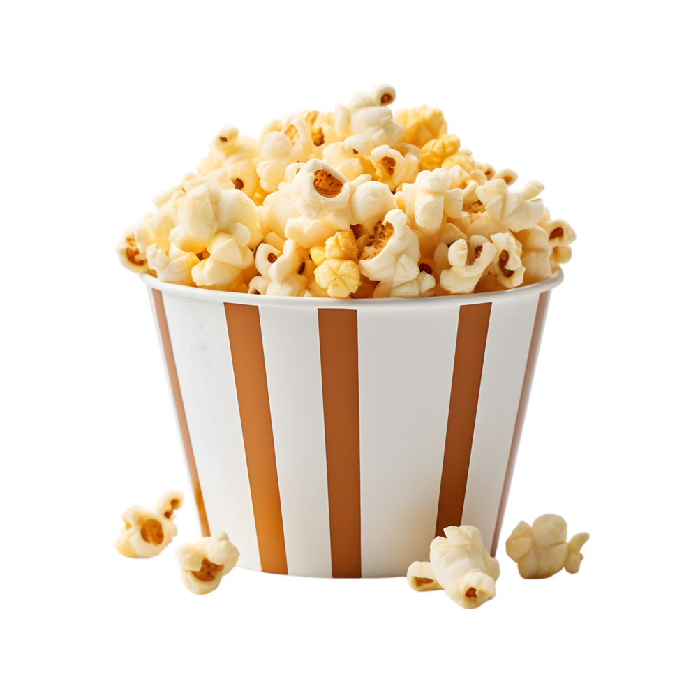 Popcorn in striped bucket on transparent background png