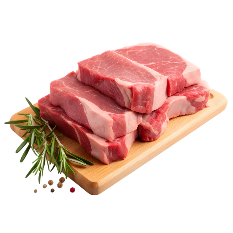 Raw pork neck with rosemary on transparent background png