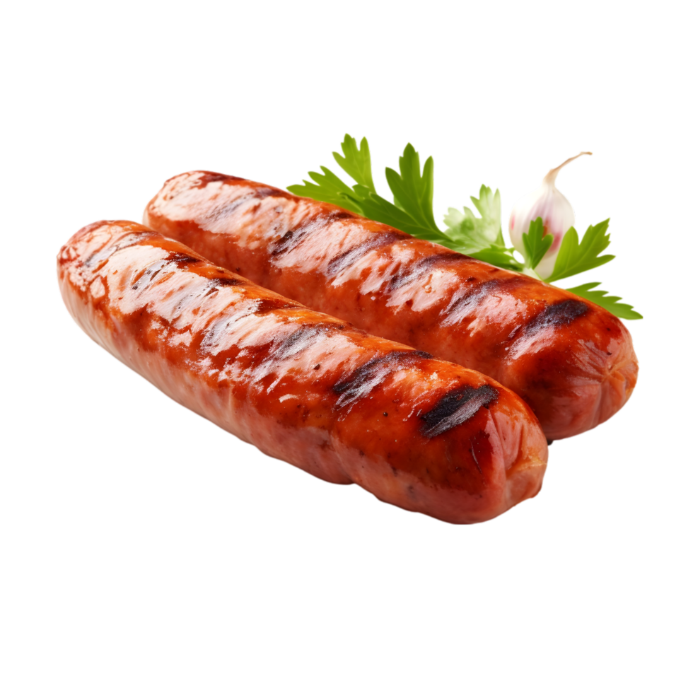 Smoked sausages with parsley on transparent background png
