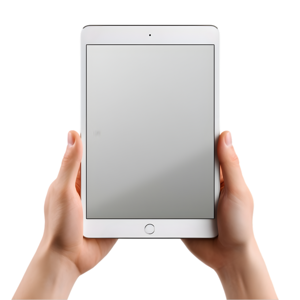 Female hands holding digital tablet with blank screen on transparent background png