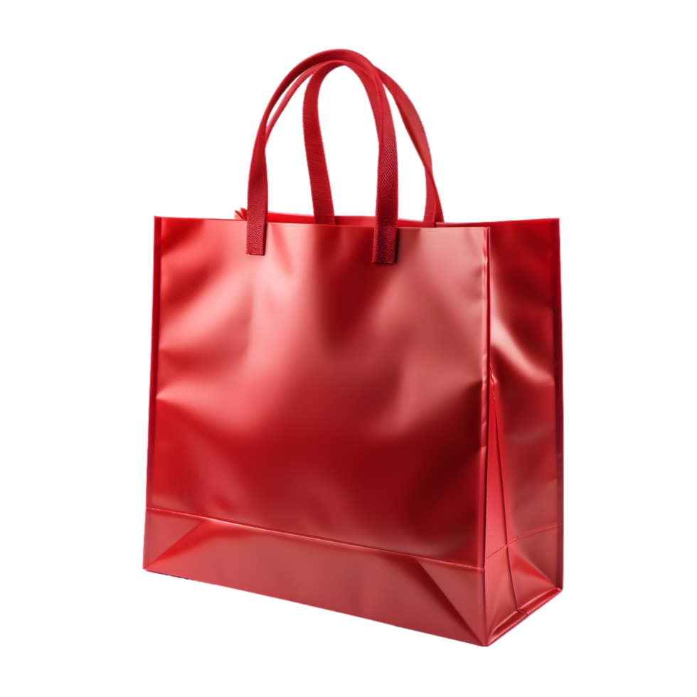 Woman hand holding red shopping bag on transparent background png