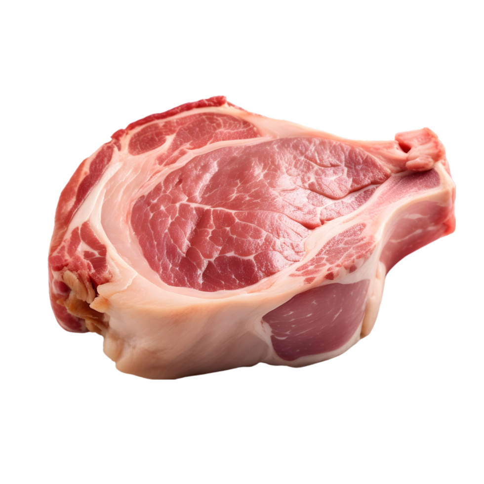 Sliced raw pork meat with parsley on transparent background png