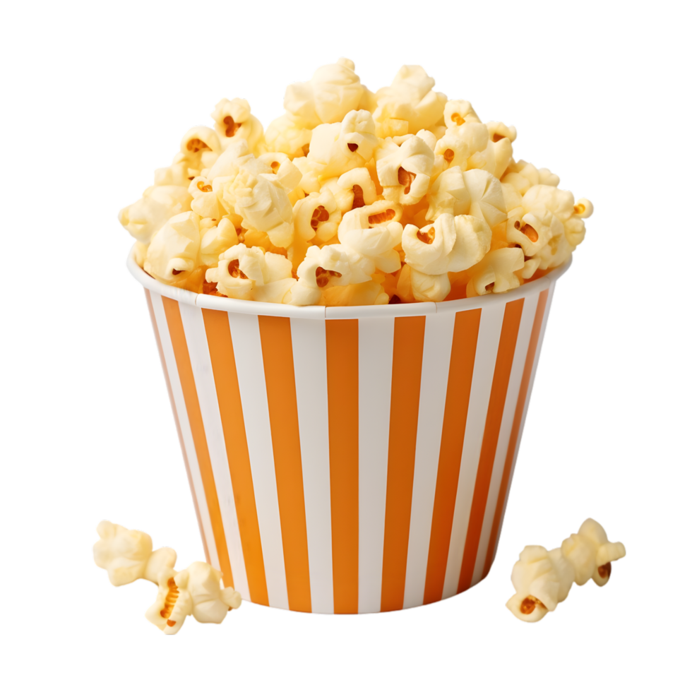 Popcorn in striped bucket on transparent background png