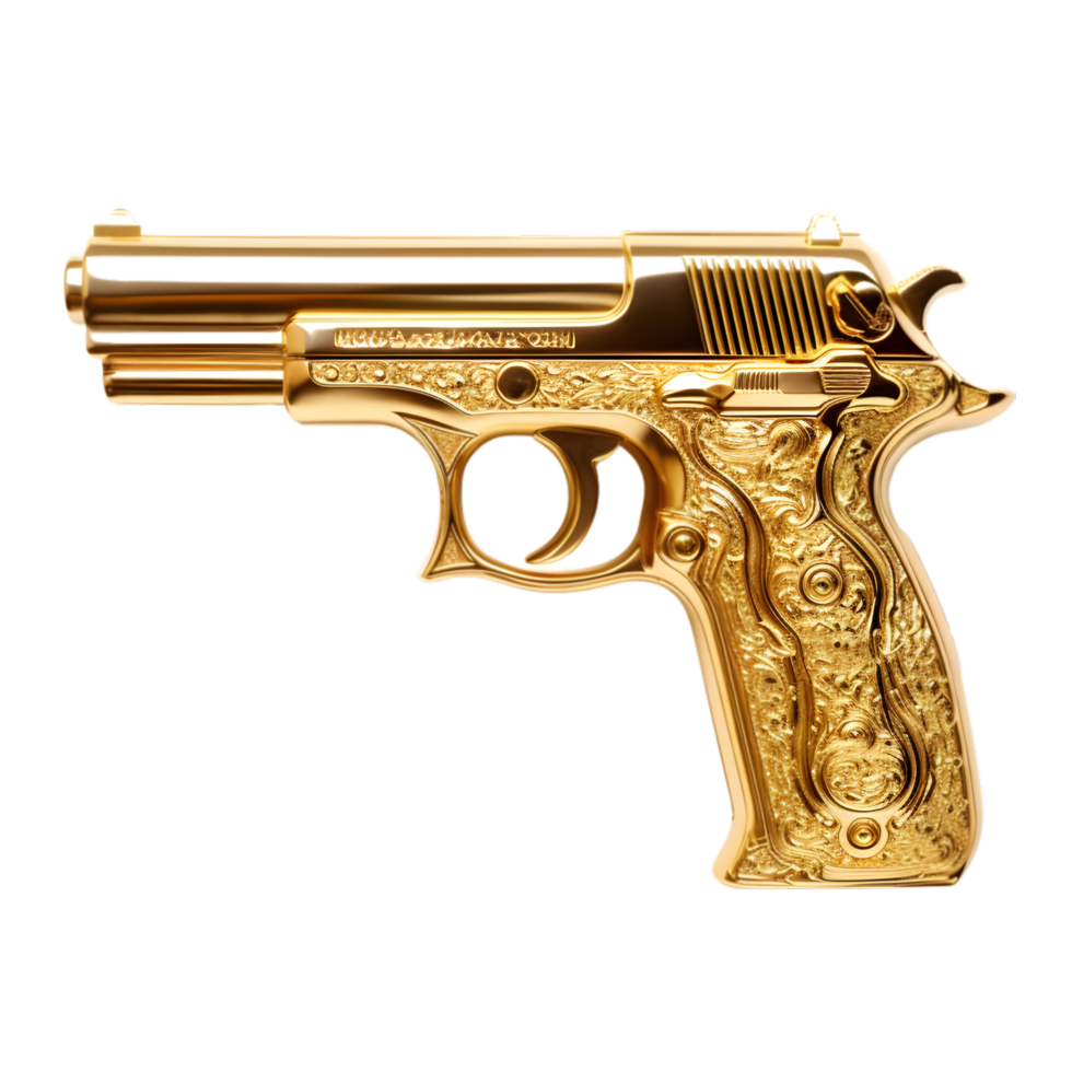 Gold pistol on transparent background png