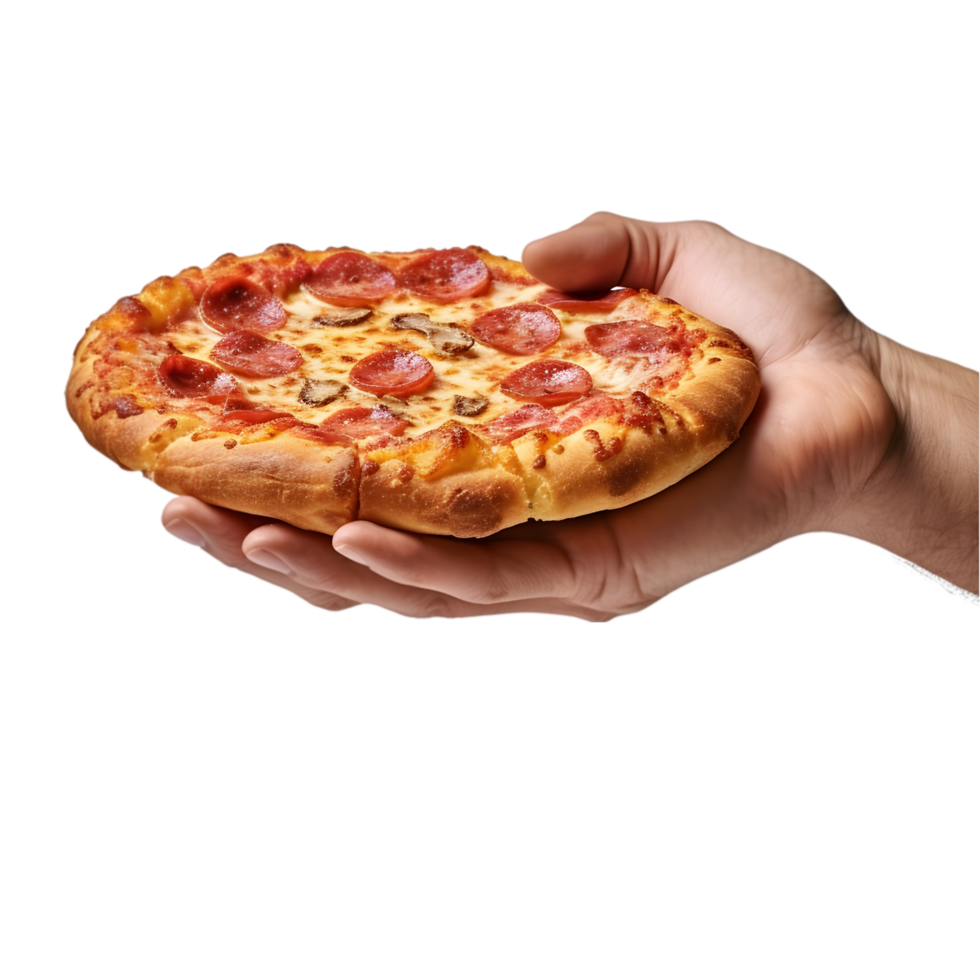 Pizza in the hands on transparent background png