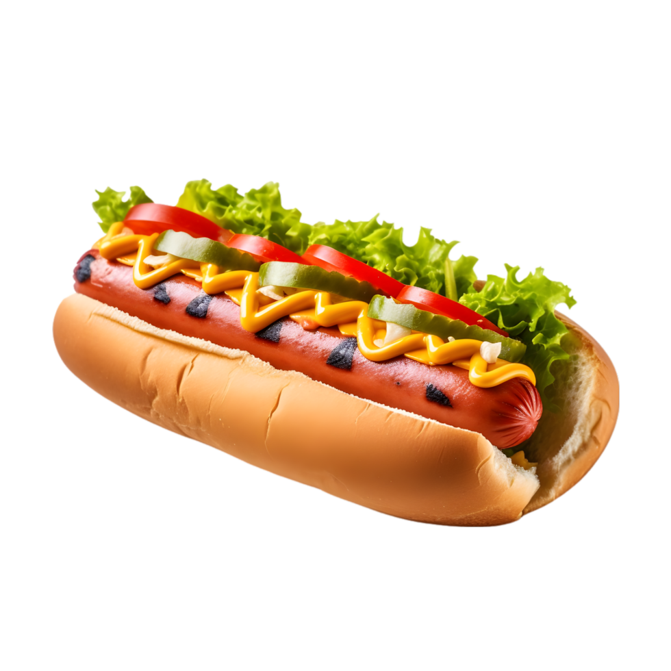 Hot dog with mustard and ketchup on transparent background png