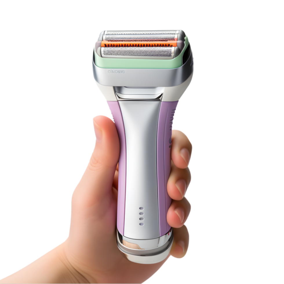 Hand holding electric shave razor on transparent background png