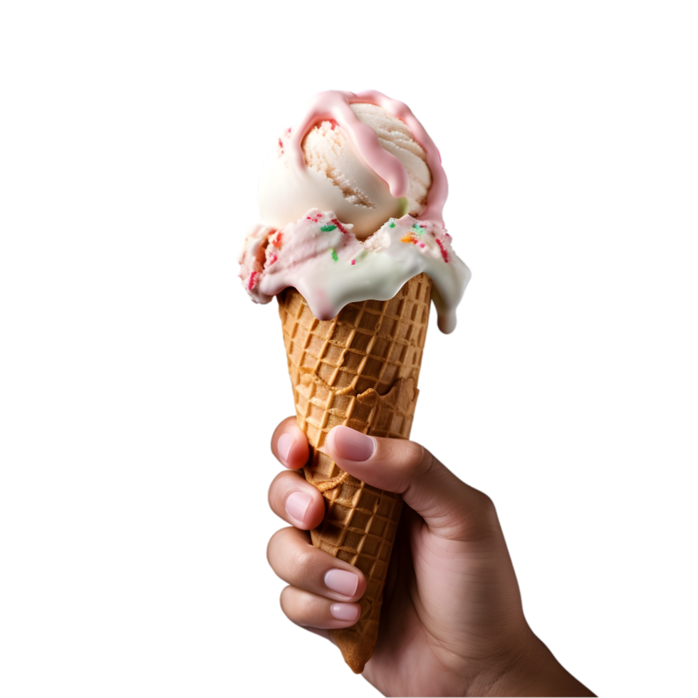 hand holding ice cream cone on transparent background png