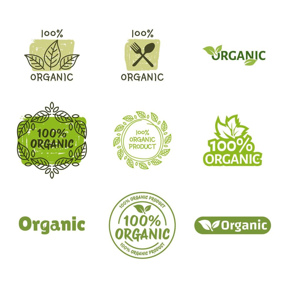 Organic labels set. Collection various logo for organic cosmetics or products isolated on white background vector