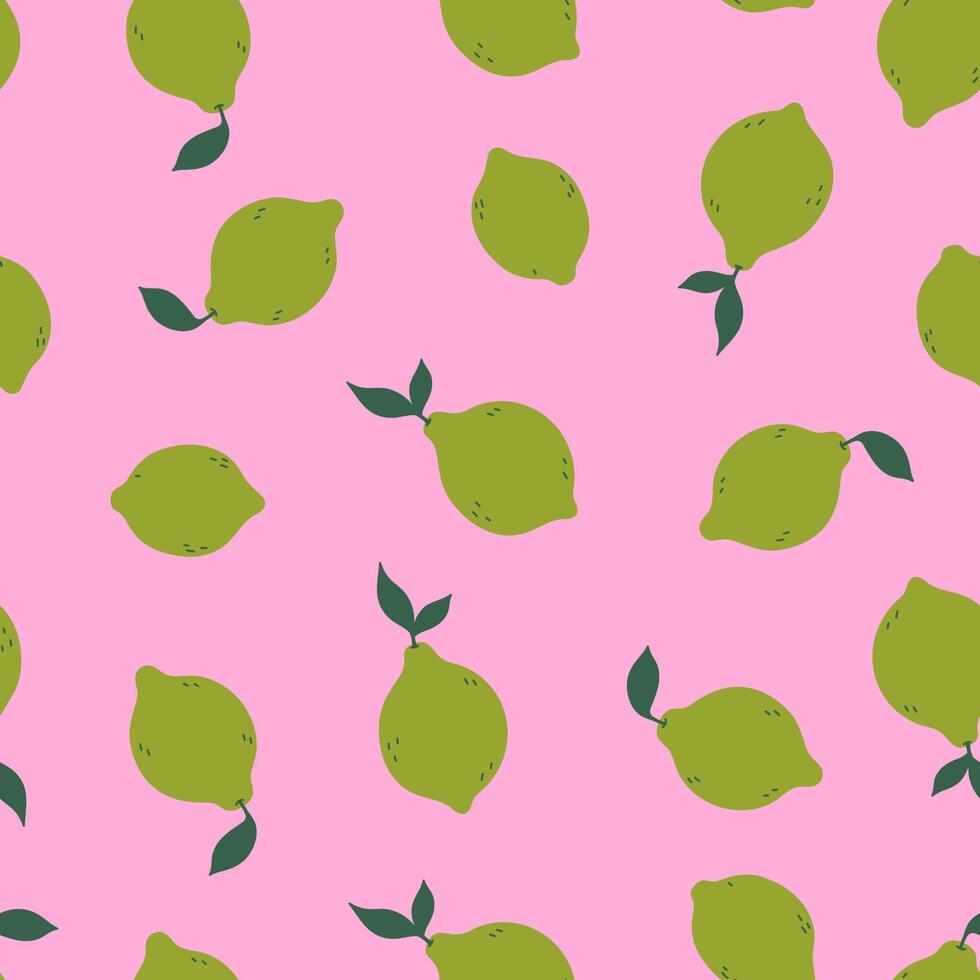 Simple seamless pattern with green lemons on a pink background. graphics. vector