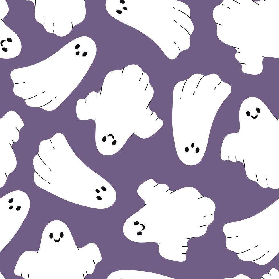 Simple seamless pattern with ghosts on a purple background. graphics. vector