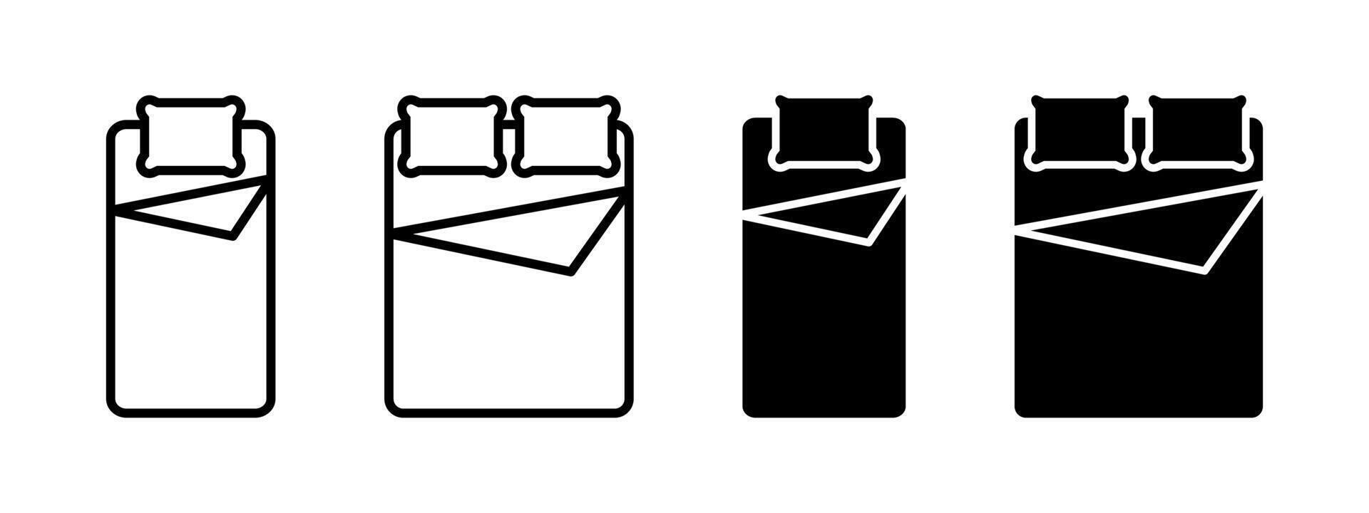 Bed icon. Double bed illustration. Pillow with duvet cover and mattress concept. Bedtime bedroom symbol. vector