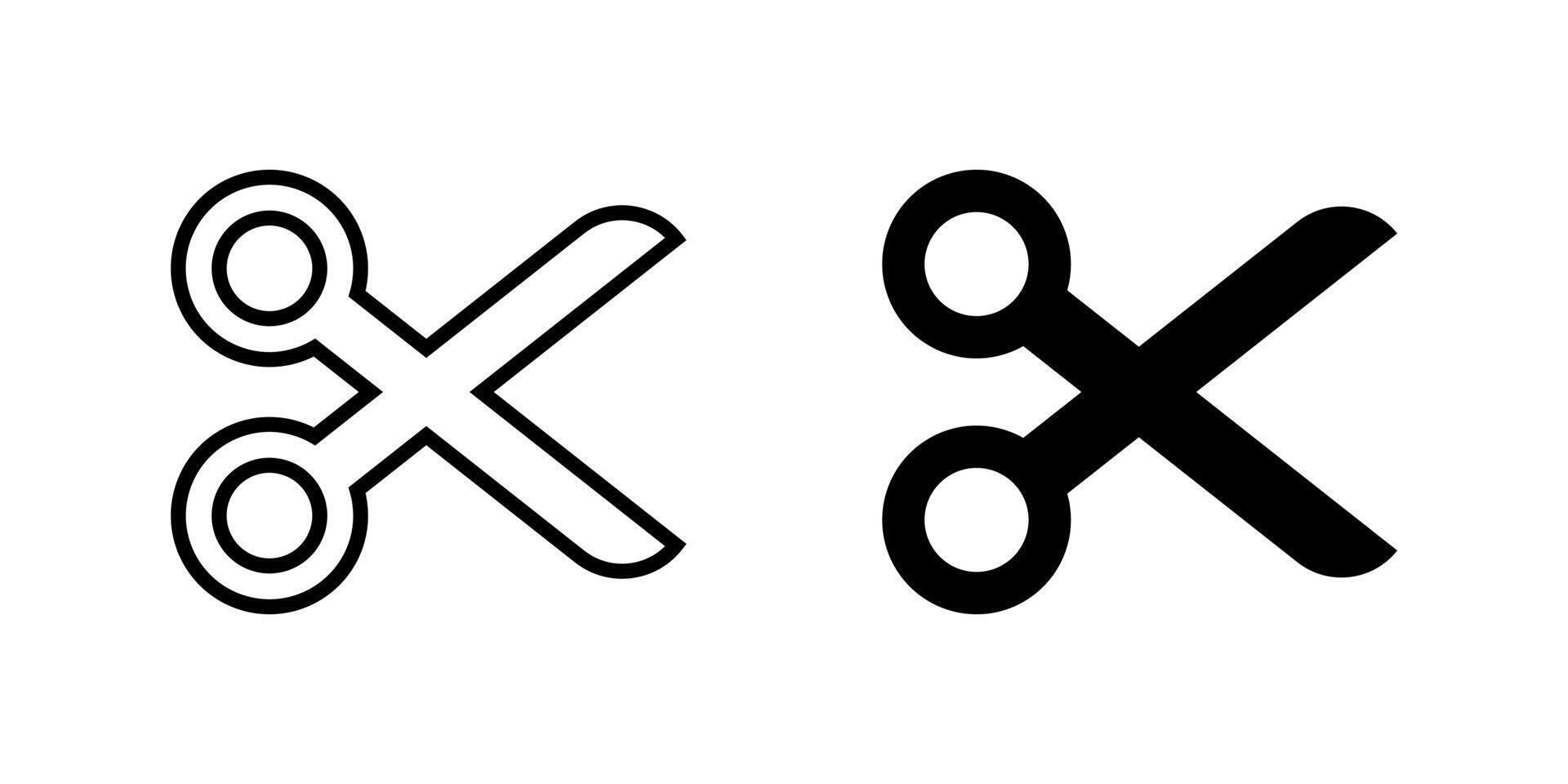 Scissors icon. Cut symbol. Paper clippers illustration. Simple line shears sign. Hairdresser pictogram. Black filled scissors icon. vector
