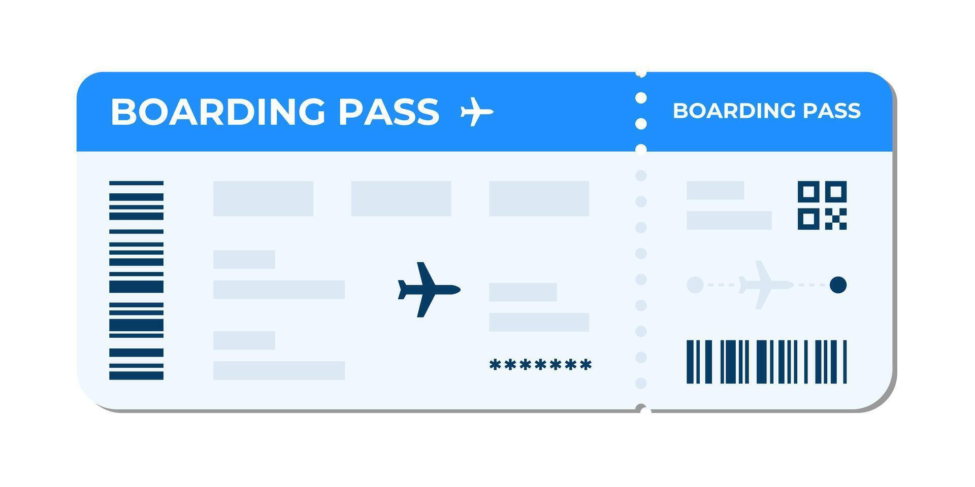 Boarding pass illustration. Air plane ticket template. Airline flight pass concept. Blue departure document. Blue airplane ticket design. Blank boarding pass template. vector