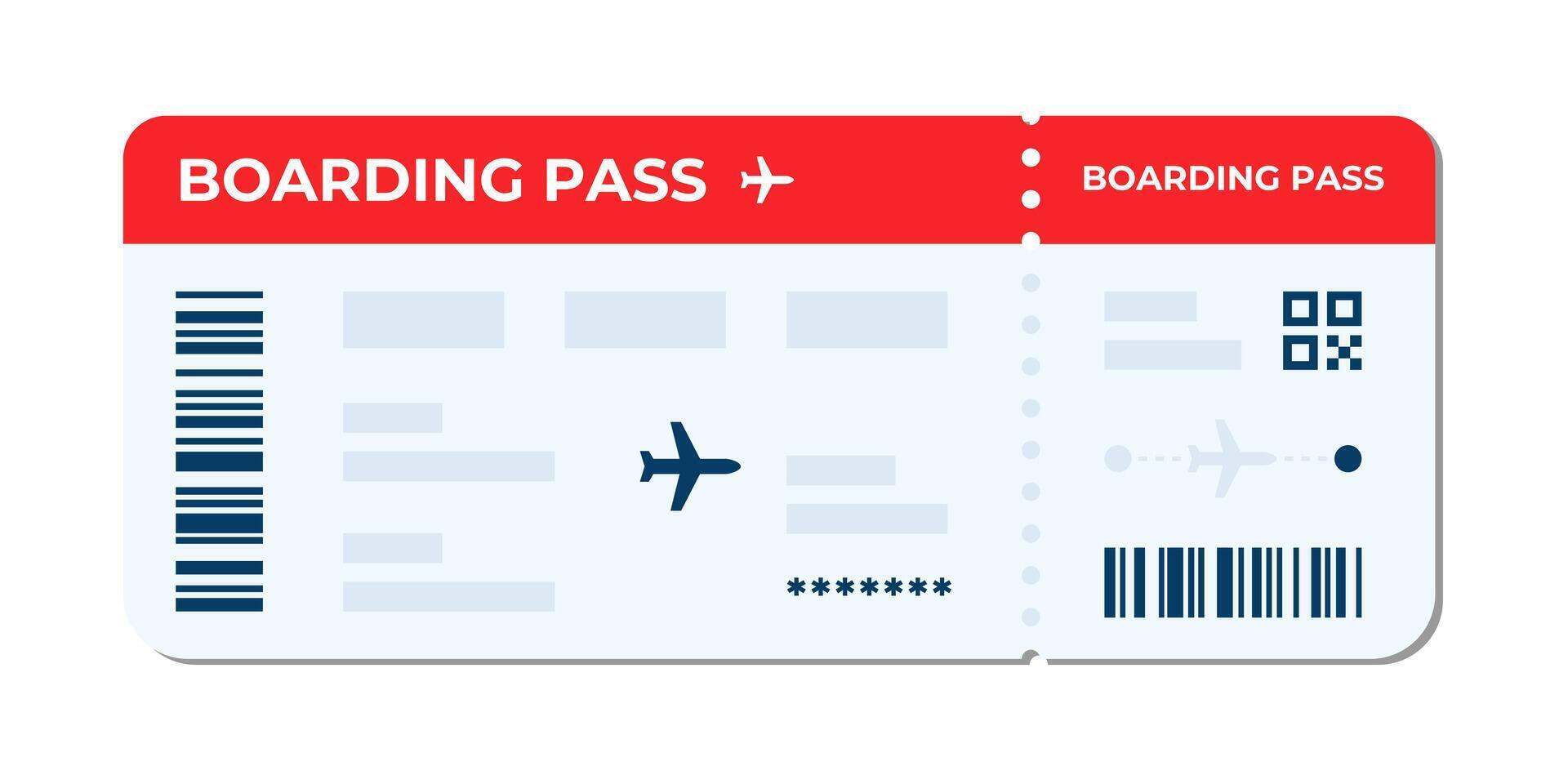 Boarding pass illustration. Air plane ticket template. Airline flight pass concept. Blue departure document. Red airplane ticket design. Blank boarding pass template. vector