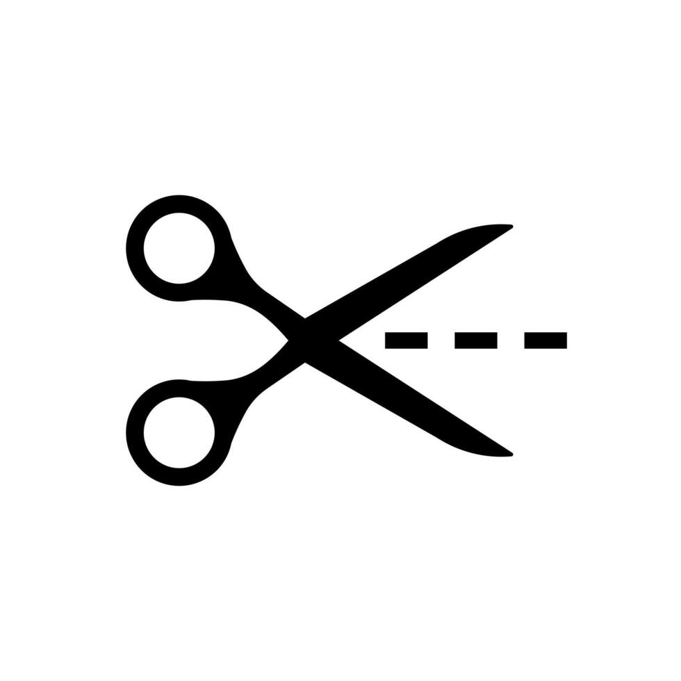 Scissors cut line icon. Cut here symbol with dashed or dotted line. Paper incision site illustration. Separation sign. Dividing pictogram. Tailor logo. Scissors shear concept. vector