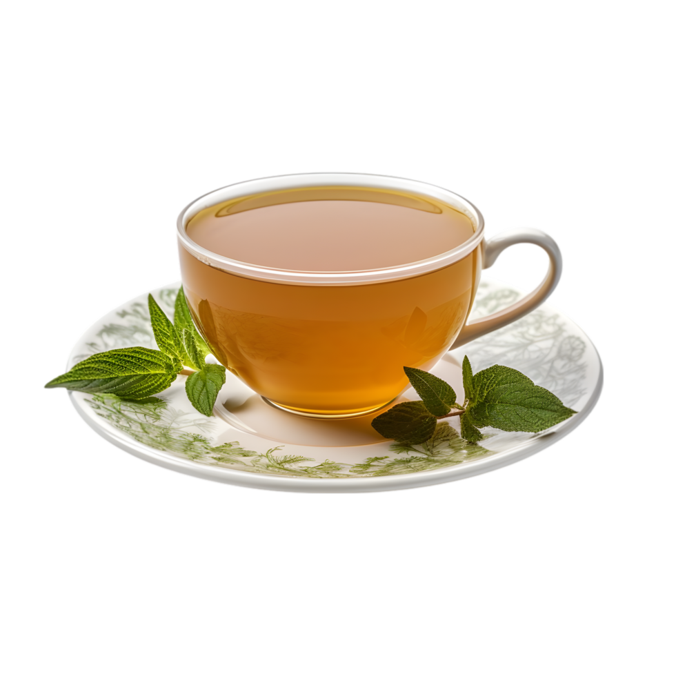 Cup of tea with mint leaves on transparent background png