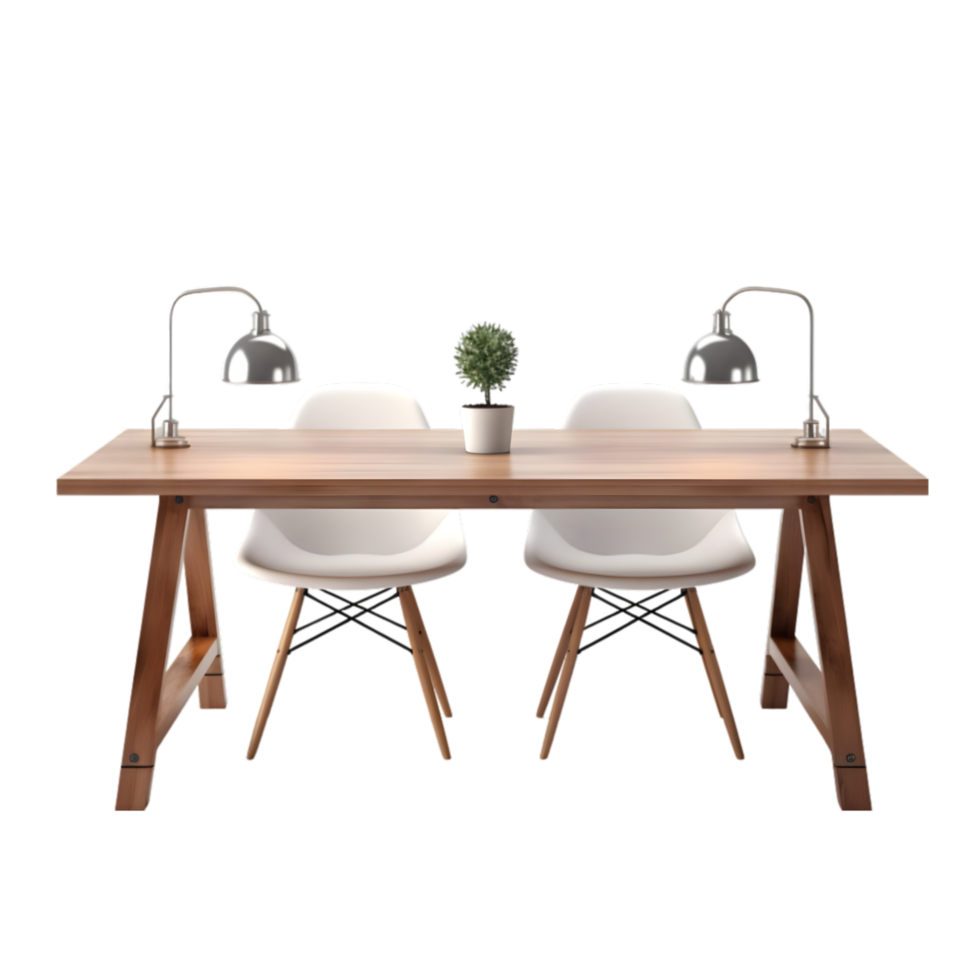 dining table with wooden chairs on transparent background png