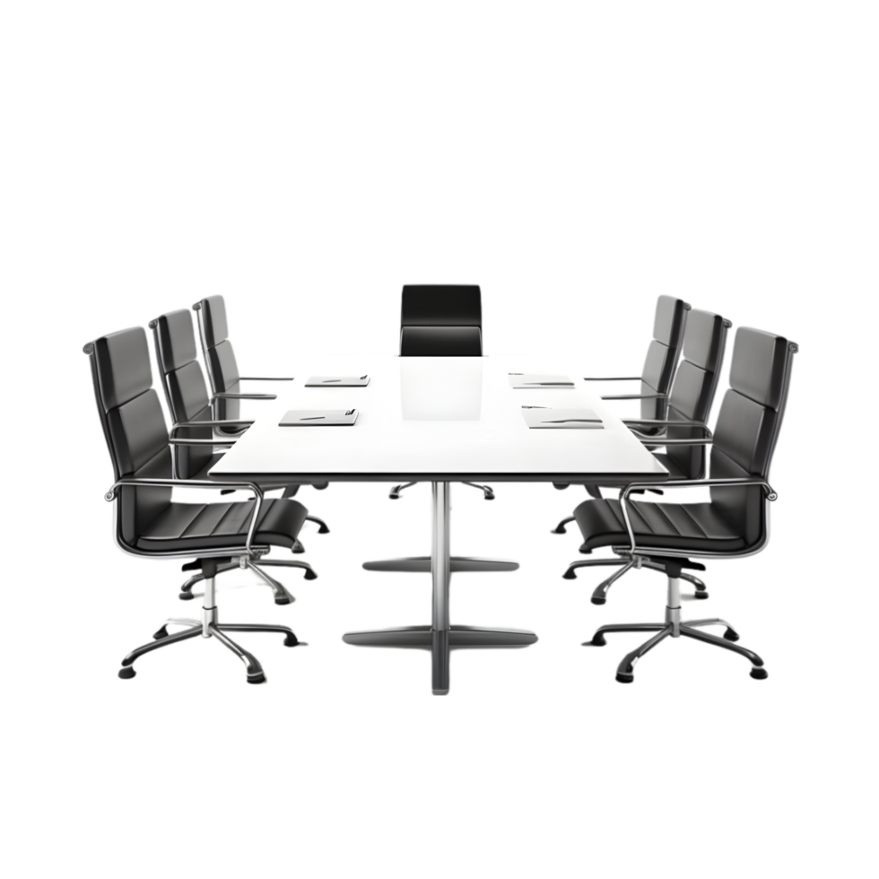 Wooden table and chairs in a meeting room. on transparent background png