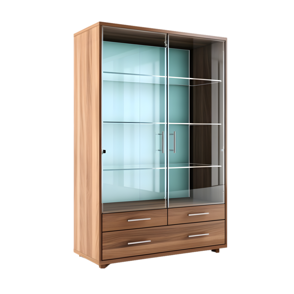 Wooden cabinet with cupboard on transparent background png