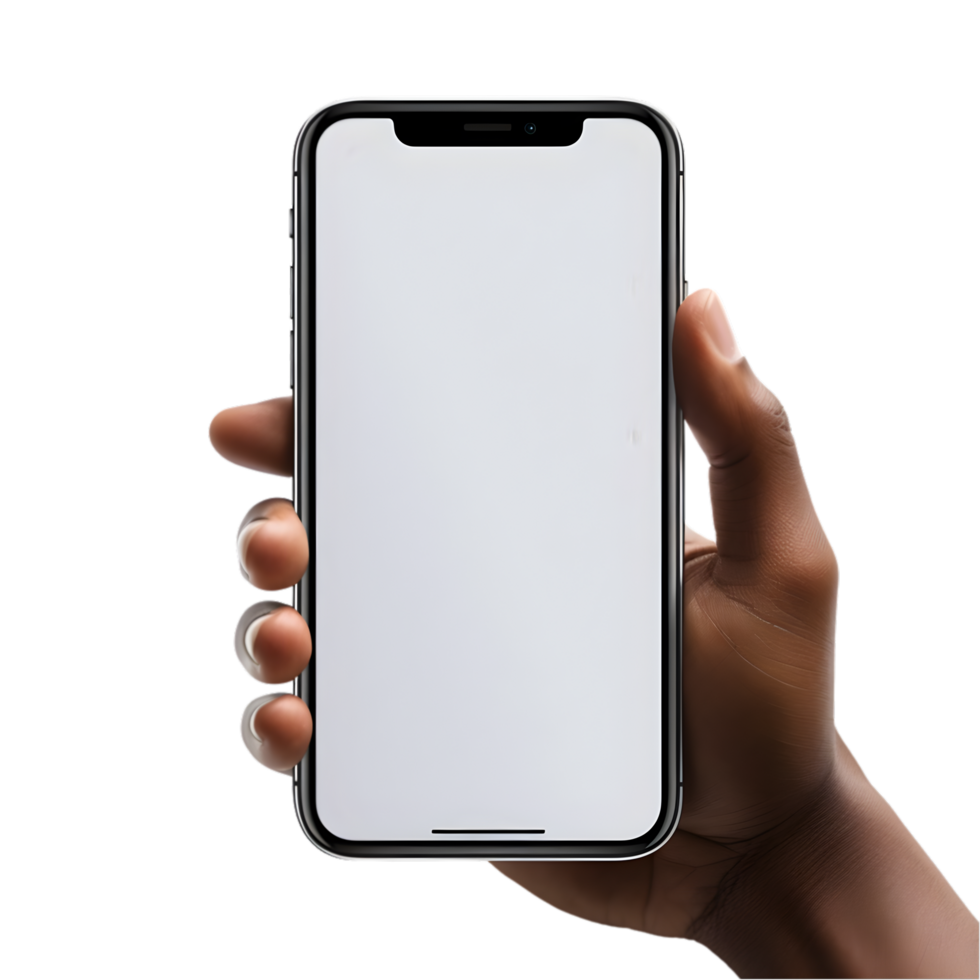 male hand holding a phone on transparent background png